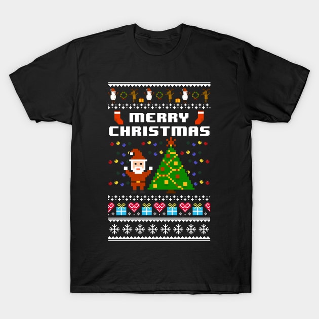 Merry Christmas 8-Bit Pixel Retro Video Game T-Shirt by SolarFlare